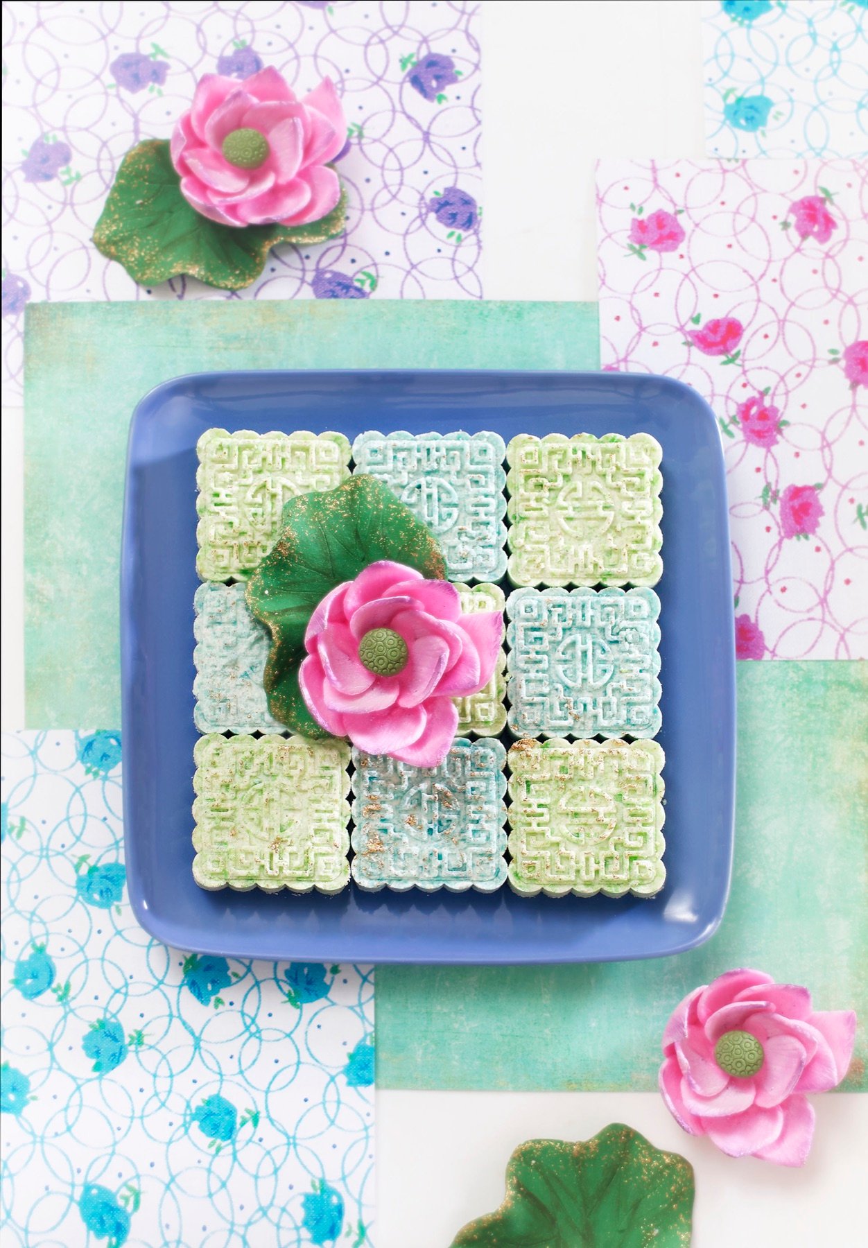 Gift-boxed pastries styled for a festive menu