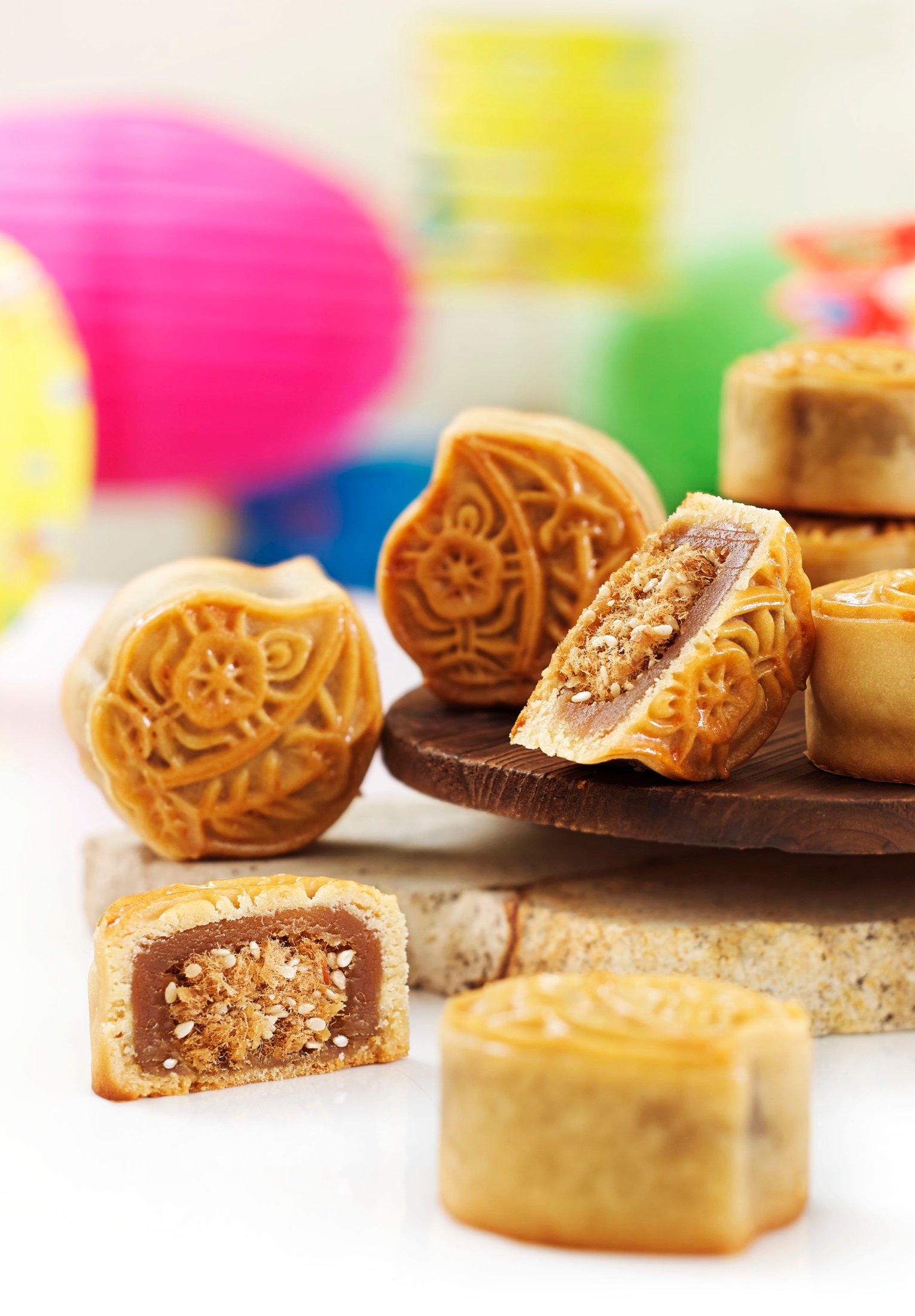 Mooncakes arranged for a festive menu