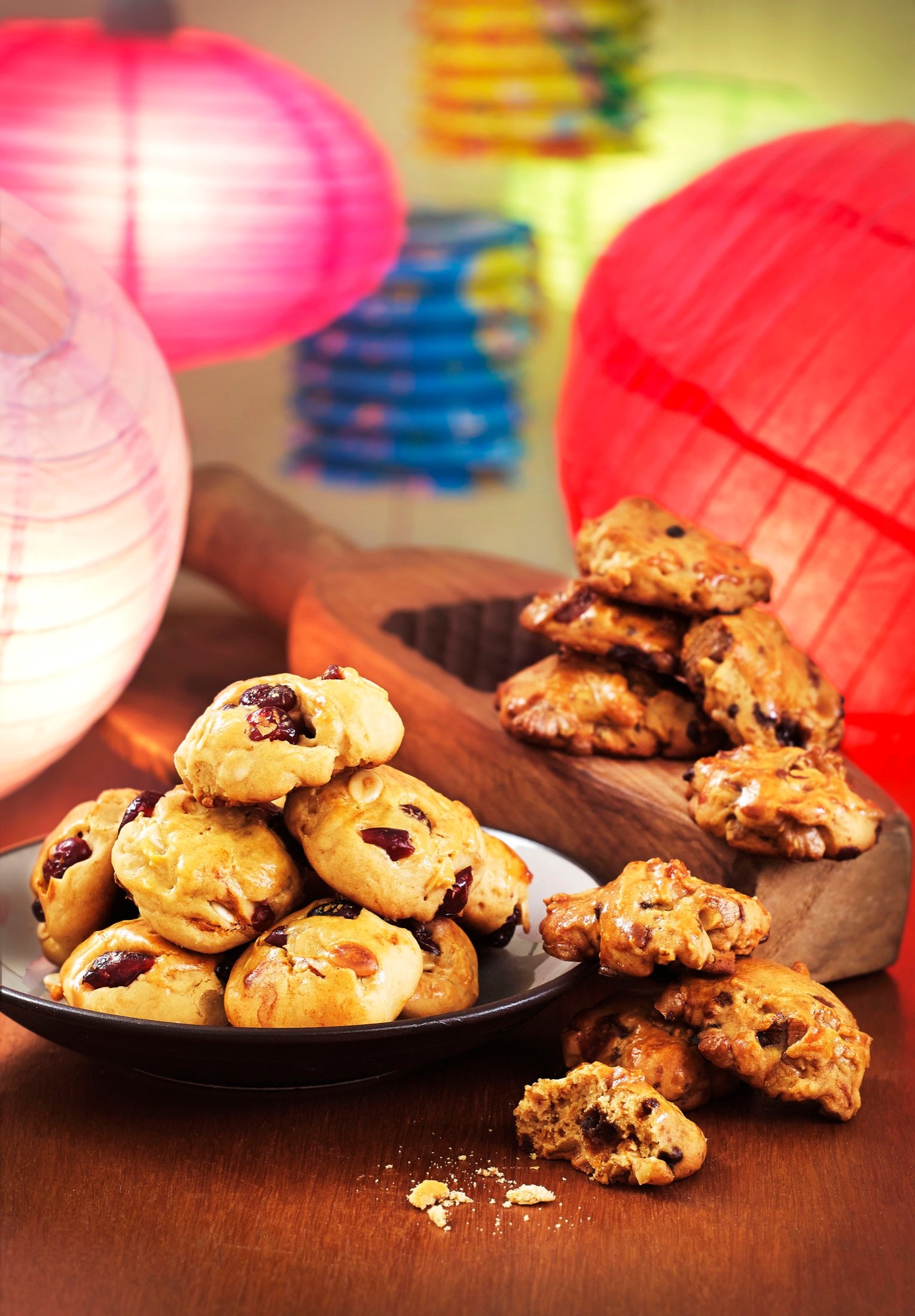 Mooncakes styled with festive lanterns