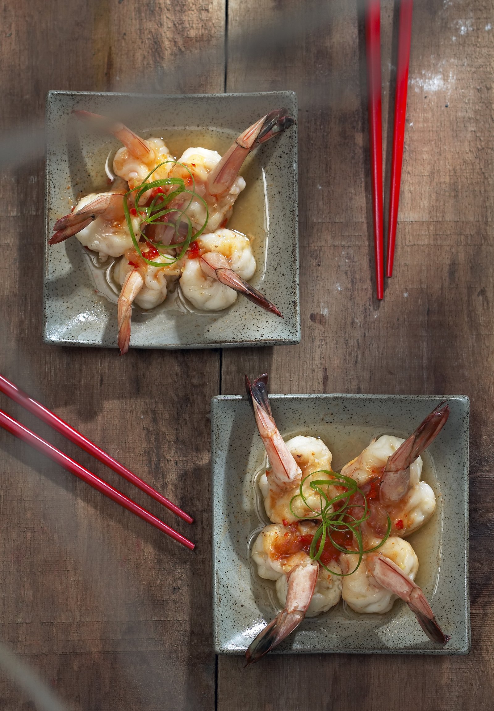 Dim sum dishes arranged in a top-down composition