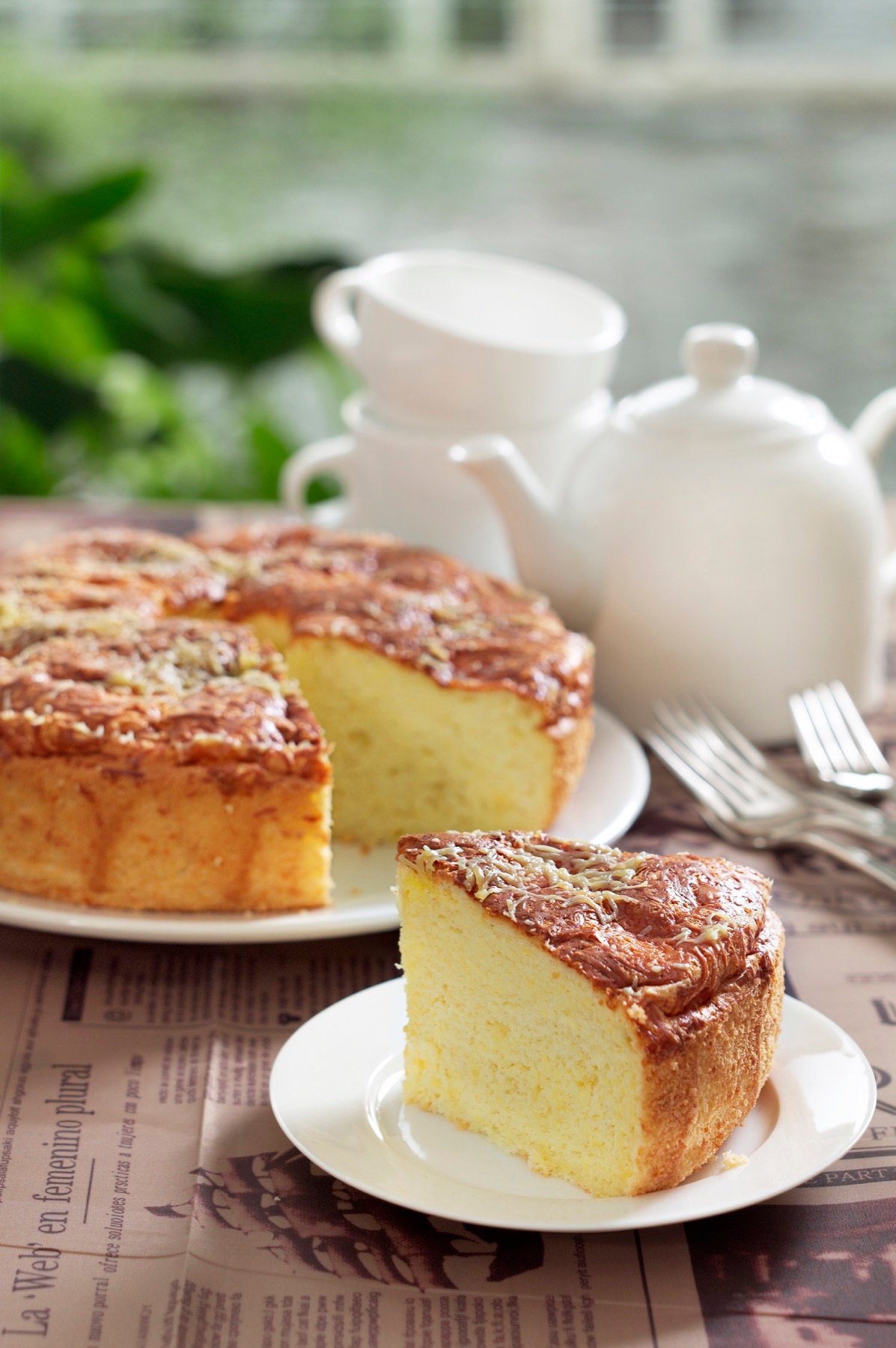 Slices of cake served with tea