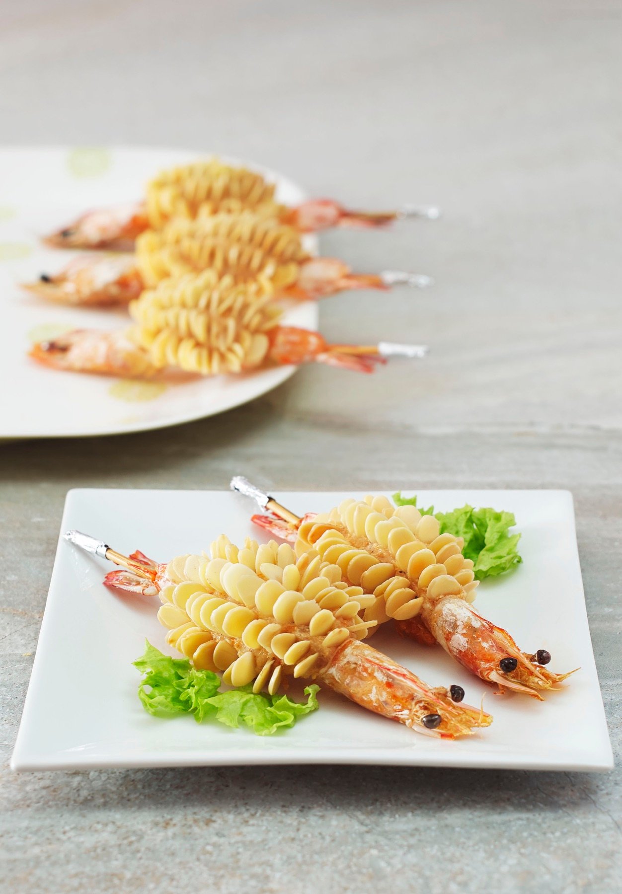 Golden fried seafood with fresh garnish