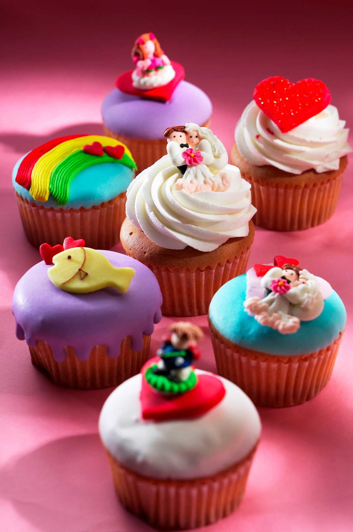 Colourful cupcakes styled for a dessert menu