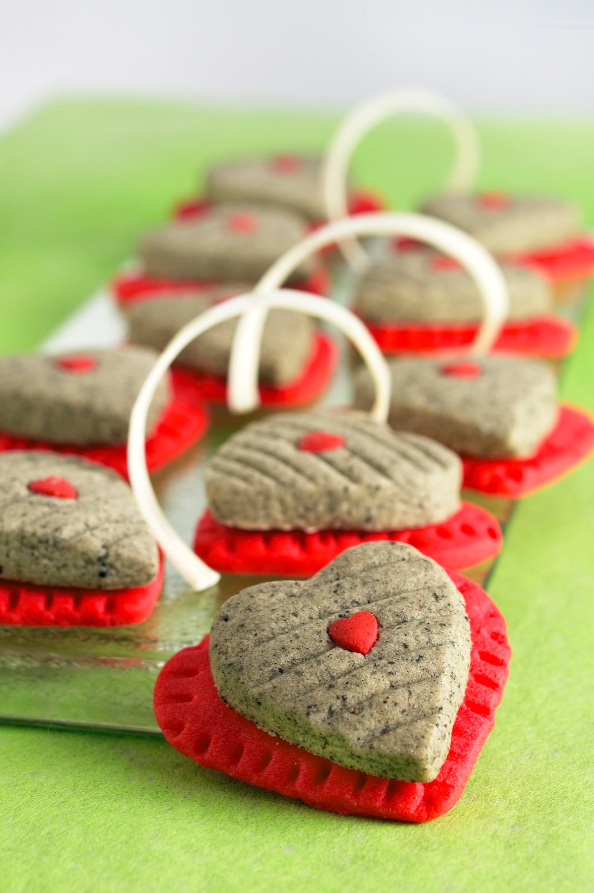 Heart-shaped biscuits arranged for a campaign