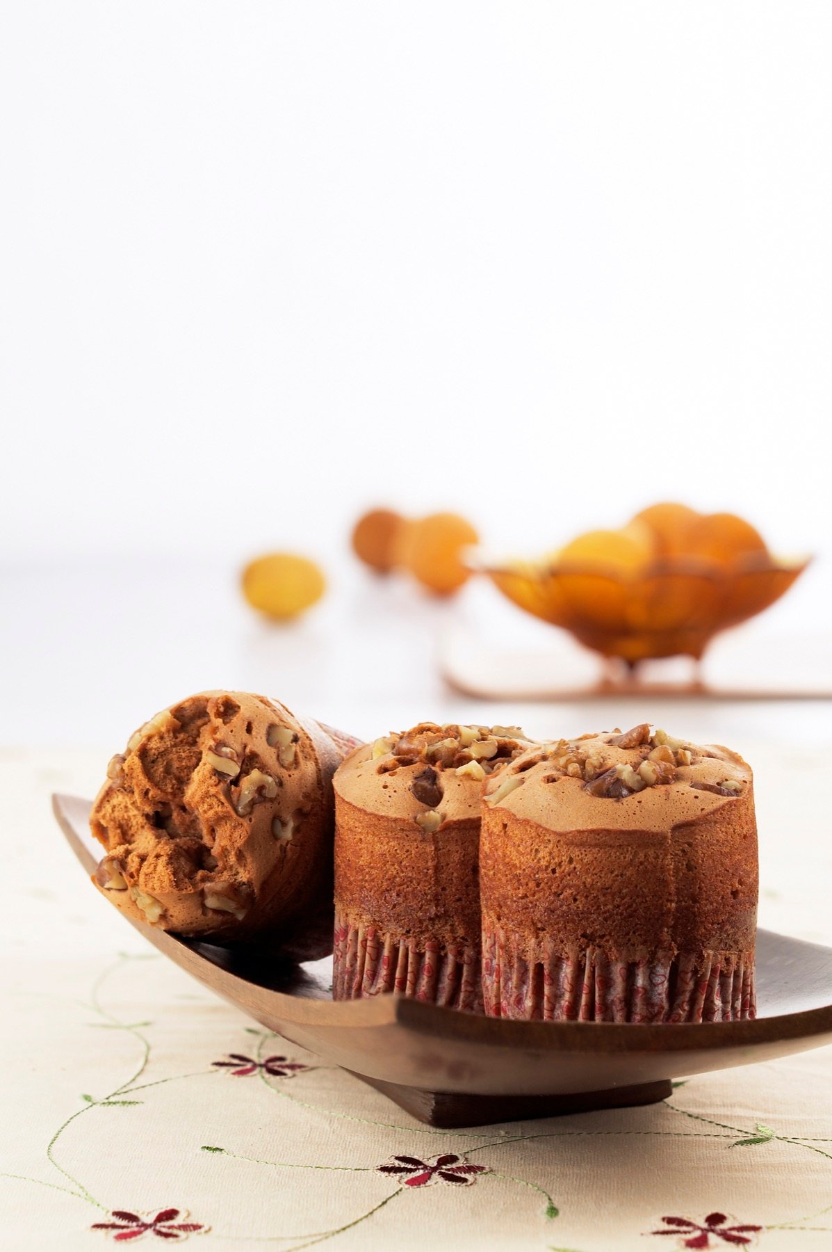 Chocolate pastries photographed on a light set