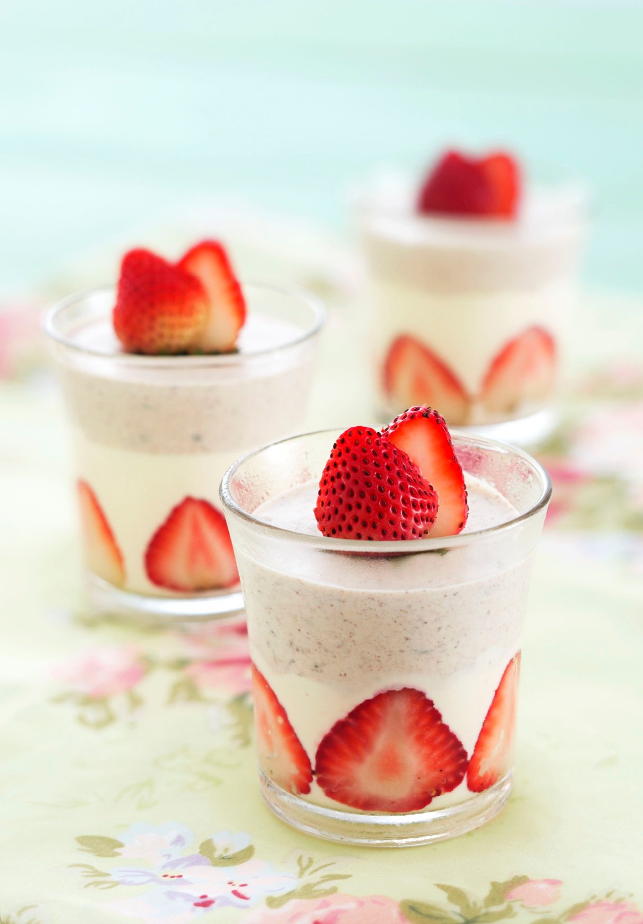 Strawberry desserts served in individual glasses