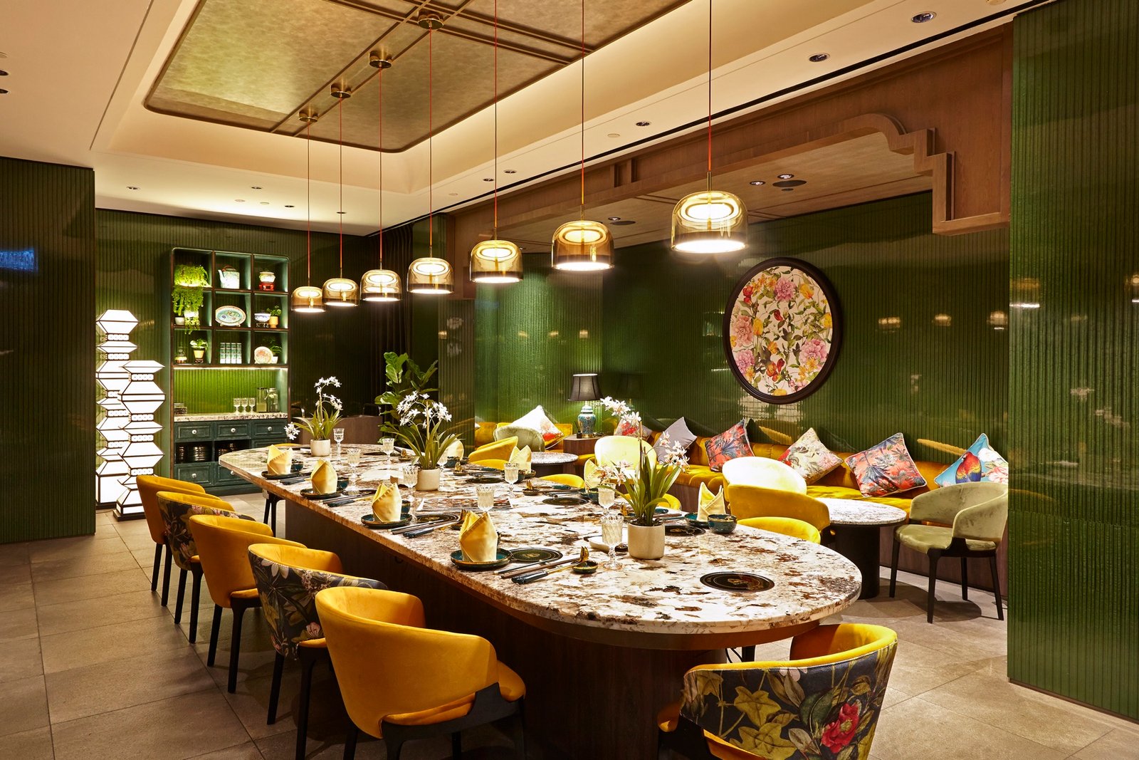 A hotel dining room arranged for guests